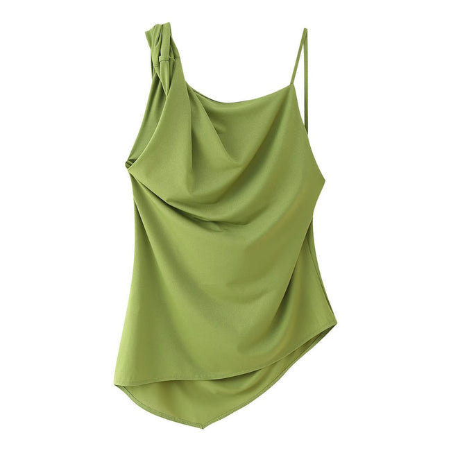 Women’s Asymmetrical Pleated Camisole & Wide-Leg Pants Set – Elegant 2-Piece Outfit