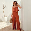 Women’s 2-Piece Casual Chic Outfit – Cropped Vest Ruffled Top & Wide-Leg Pants Set