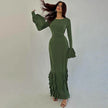 Elegant Slim Lace Long Sleeve Midi Dress for Women