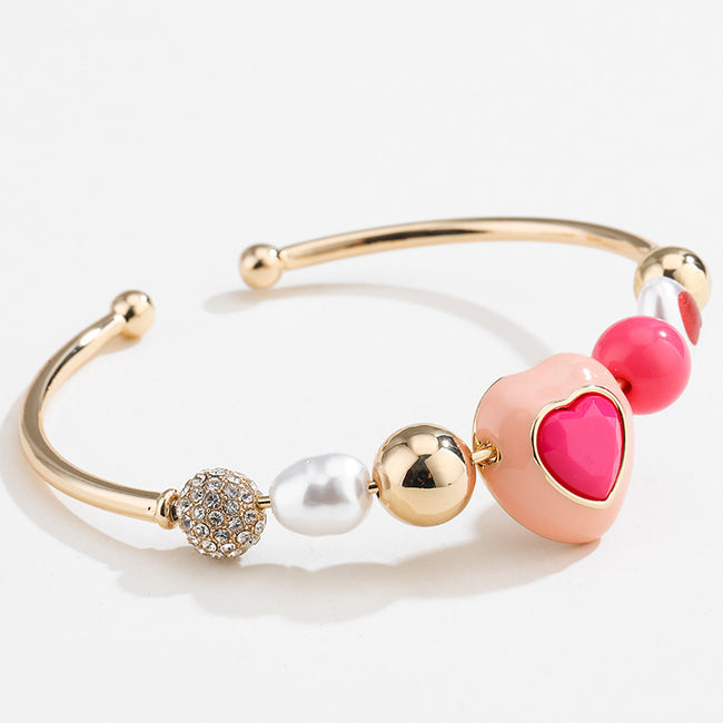 Heart Peach Pearl Combination Bracelet Suit