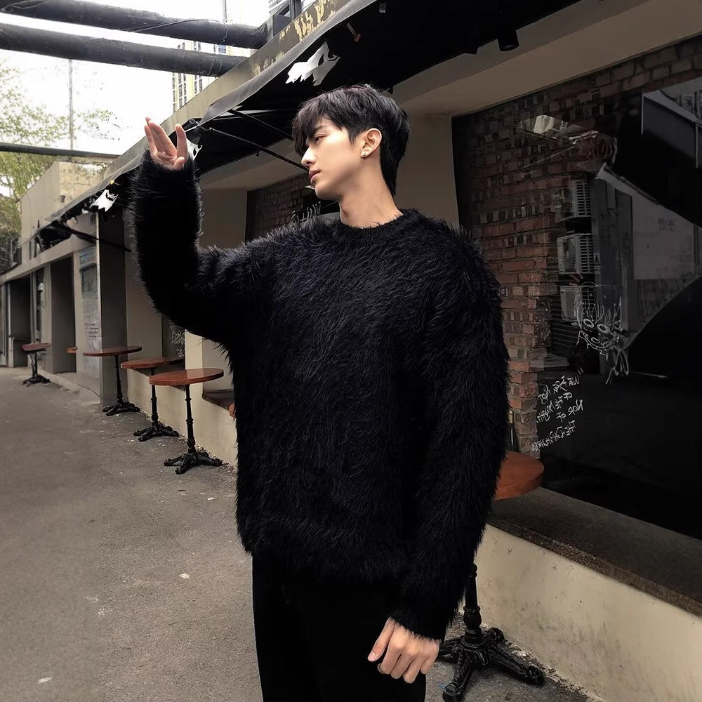 Mens New AutumnWinter Loose Casual Knit Outerwear Top