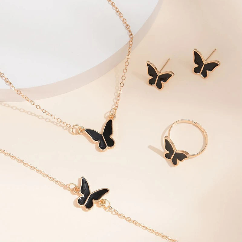 Fashion Butterfly Pendants Necklace Earrings Ring Bracelet Sets