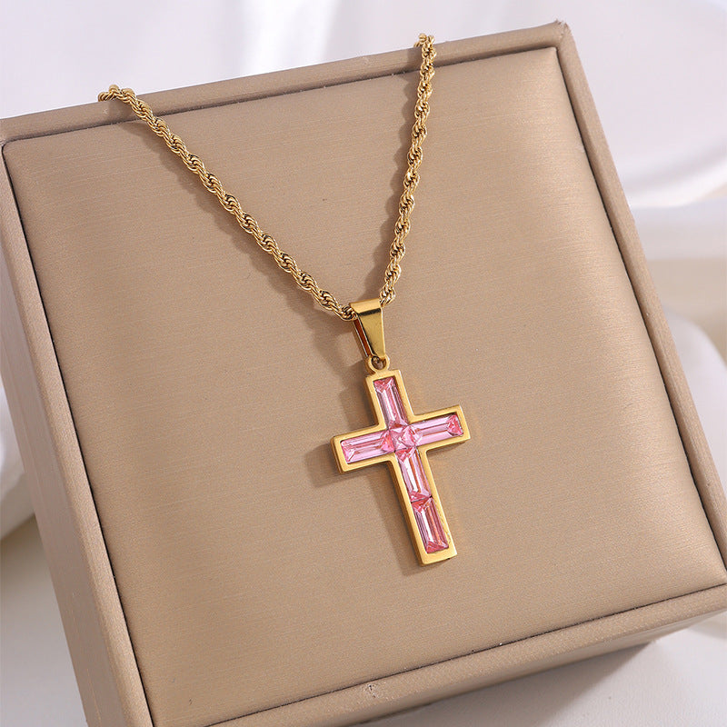 Style Diamond Cross Necklace Unique No Color Fading