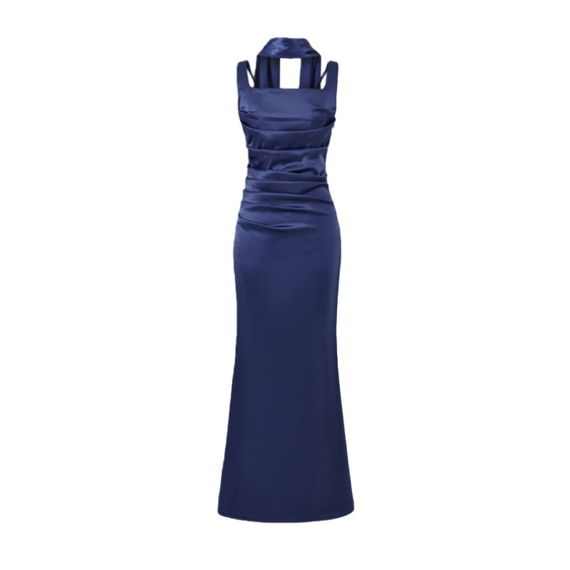 Elegant Strapless Square Neck Bodycon Dress – Pleated Waist Slim Fit Sheath Party & Clubwear for Women