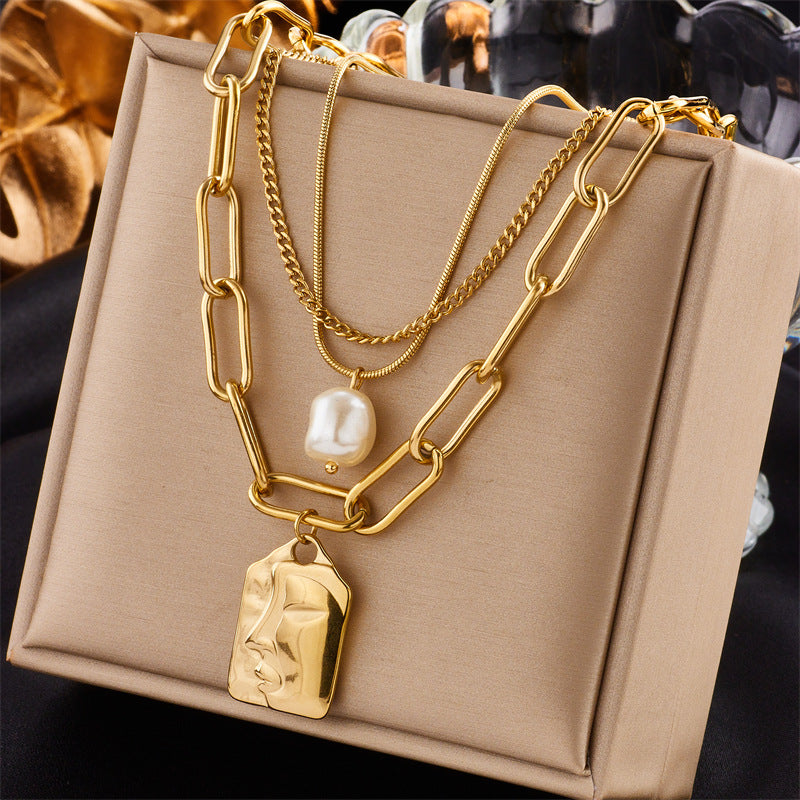 Fashion Jewelry Layered Face Portrait Chain Choker
