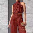 “Women Summer 2-Piece Set – Sleeveless Crop Top & Wide Leg Pants Casual Outfit”