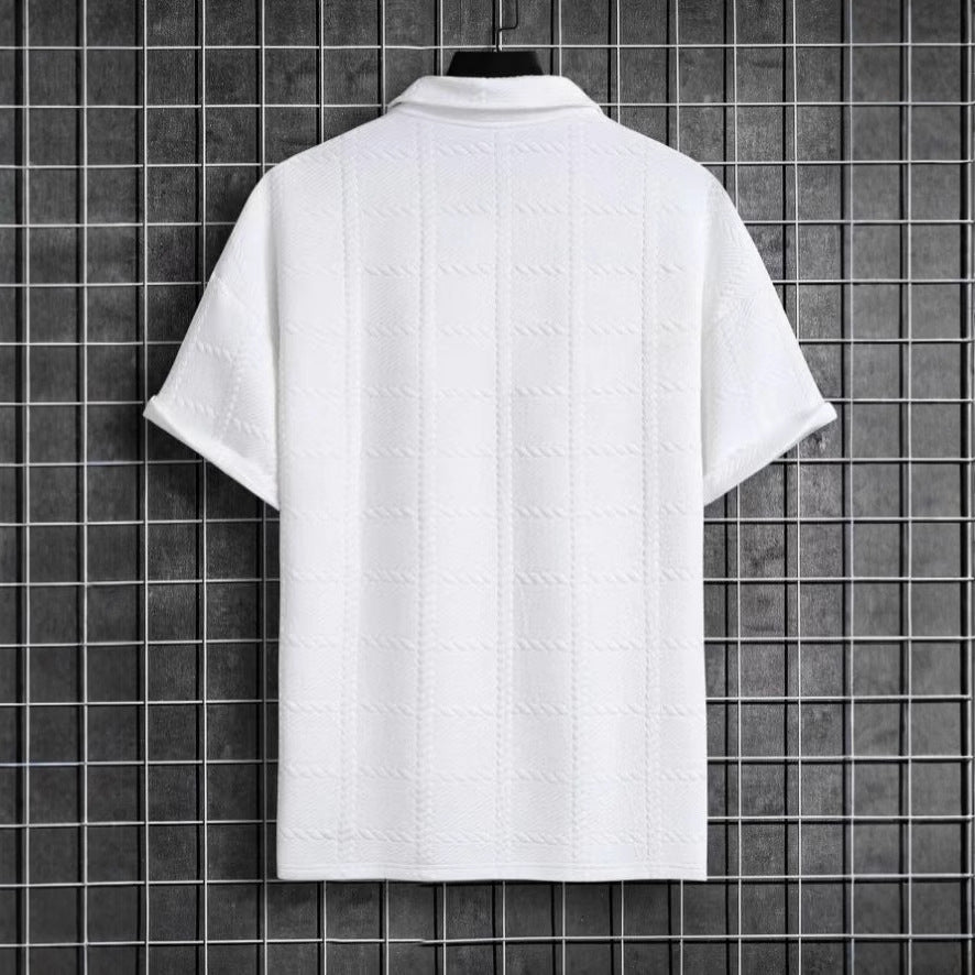 Men’s Textured Short Sleeve Polo Shirt – Casual Turn-Down Collar Summer Top