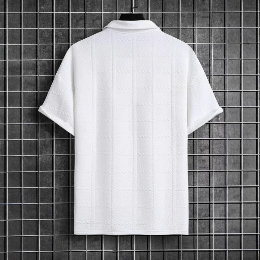 Men’s Textured Short Sleeve Polo Shirt – Casual Turn-Down Collar Summer Top