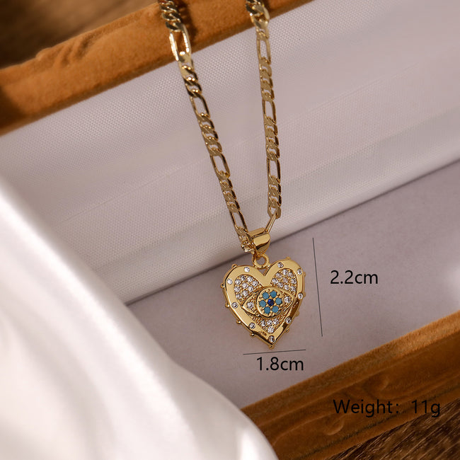 Gold Heart-shaped Zircon Pendant Necklace And Earrings Suite