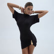 Women’s Crew Neck Half Sleeve Pleated Sheath Dress, Elegant Slim Fit Work Dress