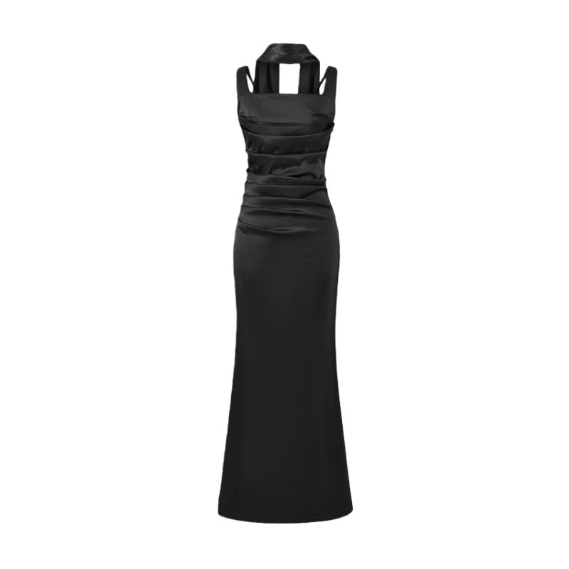 Elegant Strapless Square Neck Bodycon Dress – Pleated Waist Slim Fit Sheath Party & Clubwear for Women