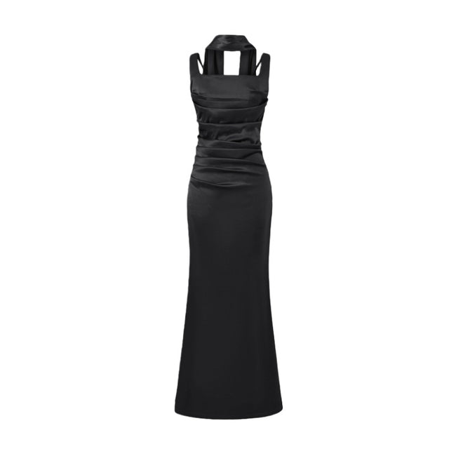 Elegant Strapless Square Neck Bodycon Dress – Pleated Waist Slim Fit Sheath Party & Clubwear for Women