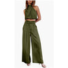 “Women Summer 2-Piece Set – Sleeveless Crop Top & Wide Leg Pants Casual Outfit”
