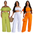 “Women Off-Shoulder 2-Piece Set – Ruffled Crop Top & Wide-Leg Pants”