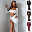 Women’s Long Sleeve Hollow U-Neck Split Party Dress