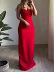 Red Sexy Slit Suspender Maxi Dress