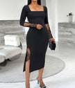 Lace Splice Split Dress Women's Fashion