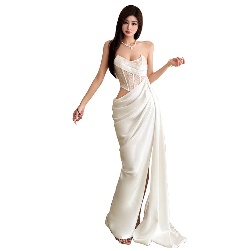 Women’s Asymmetrical Strapless Tube Dress – Sleeveless Crop Cutout Bodycon Spring Dress