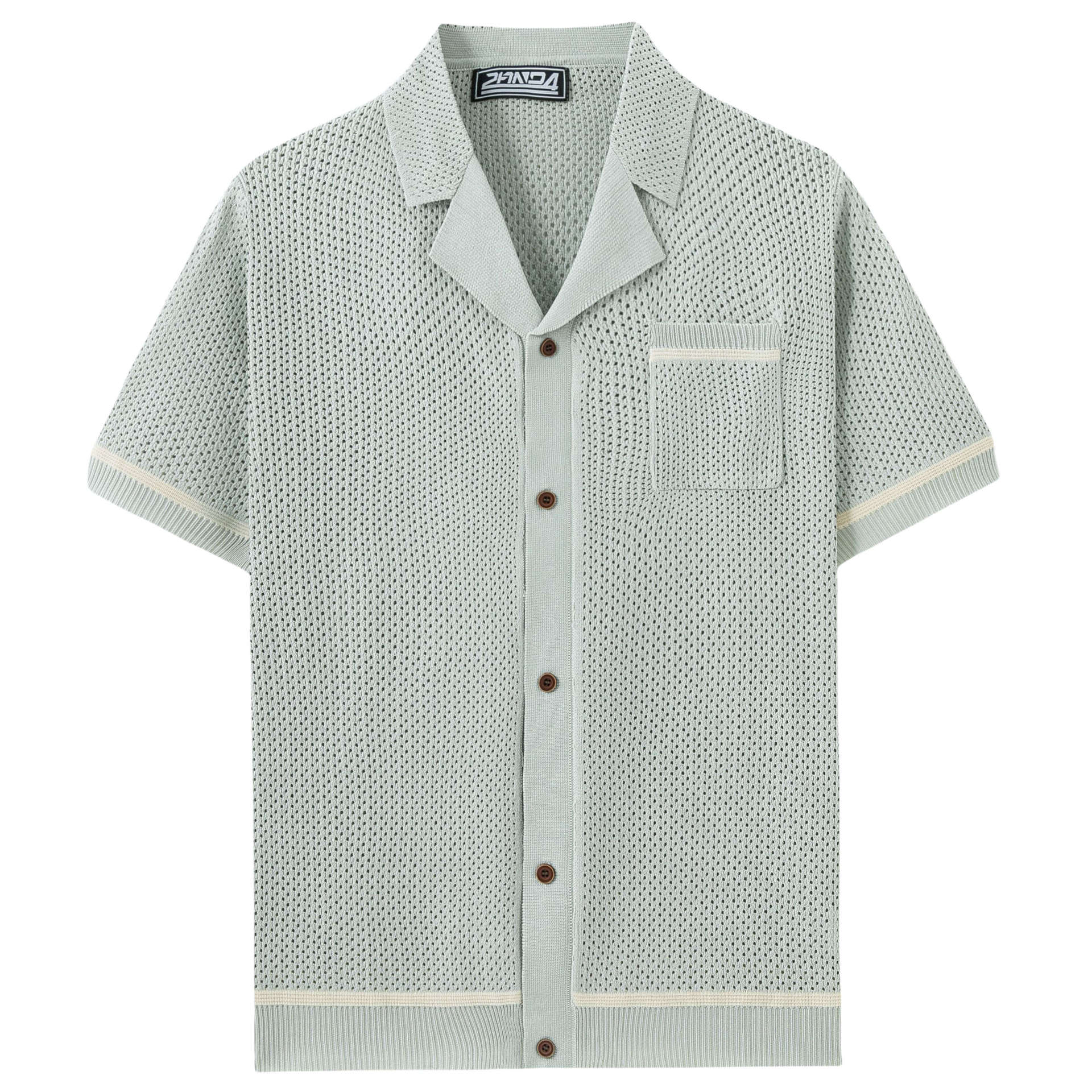 Men’s Summer Hollow-Out Knit T-Shirt – Breathable Casual Short Sleeve Top