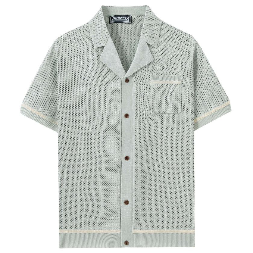 Men’s Summer Hollow-Out Knit T-Shirt – Breathable Casual Short Sleeve Top
