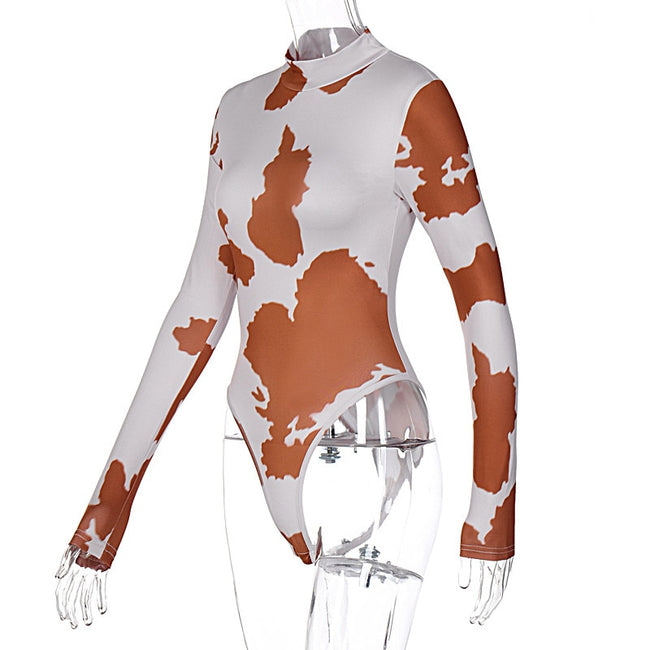 Milk Print Round Neck Long Sleeve Body Shaper