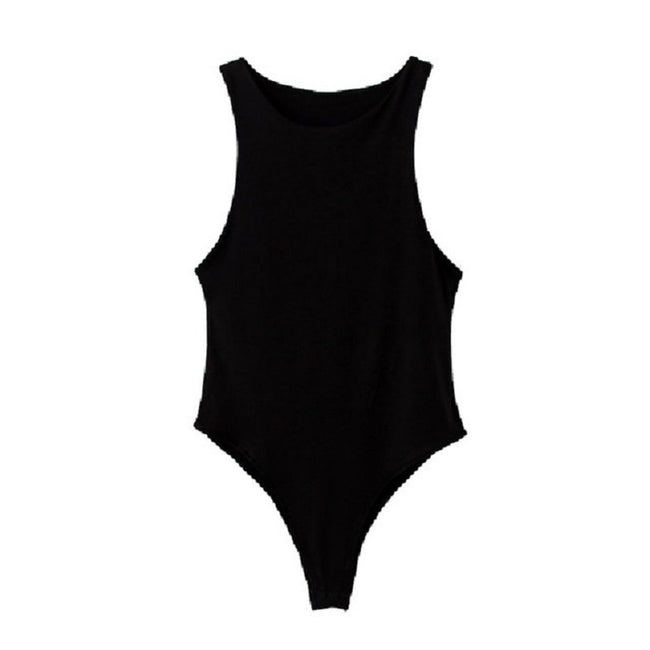 Monochrome Sexy One-shoulder Sleeveless Bodysuit
