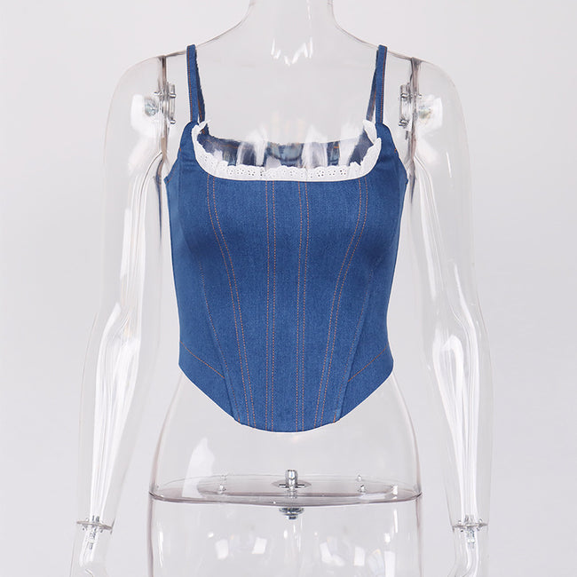 PixieKiki Vintage Underwire Blue Denim Corset Top