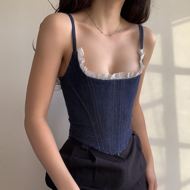 PixieKiki Vintage Underwire Blue Denim Corset Top