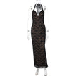 Women's Sexy Deep-V Lace Halterneck Lace-Up Dress