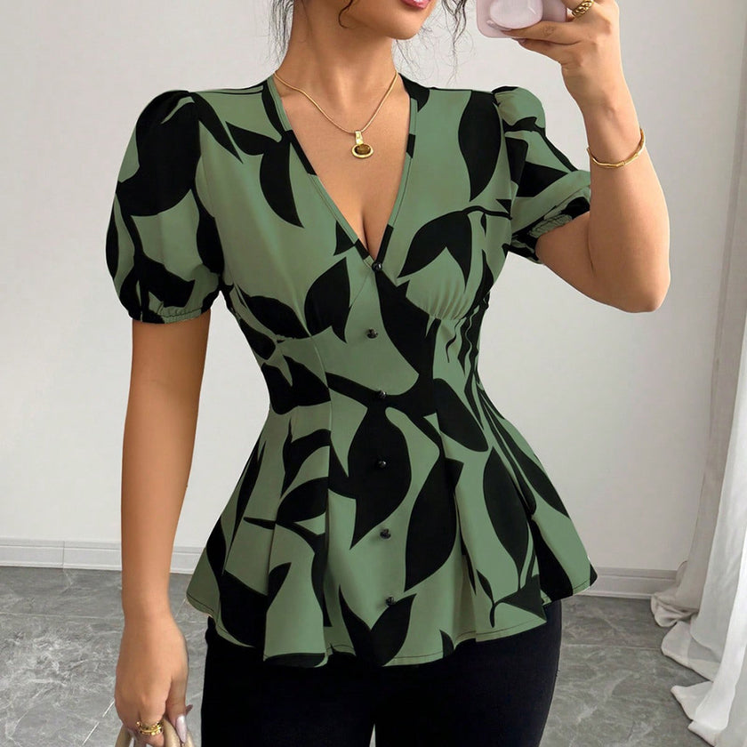 Summer Fashion Women's Printed Loose Casual Button Shirt