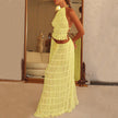 “2-Piece Women’s Summer Dress Set – Sexy Sleeveless Backless Cropped Halter Top & Pleated Long Skirt”
