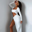 Women’s Long Sleeve Hollow U-Neck Split Party Dress