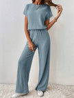 “Women’s Knitted Two-Piece Set – Loose Wide-Leg Pants & Matching Top”