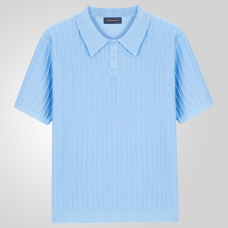 Men’s Casual Solid Color Short Sleeve Shirt – Loose Fit Lapel Summer Button-Up Top