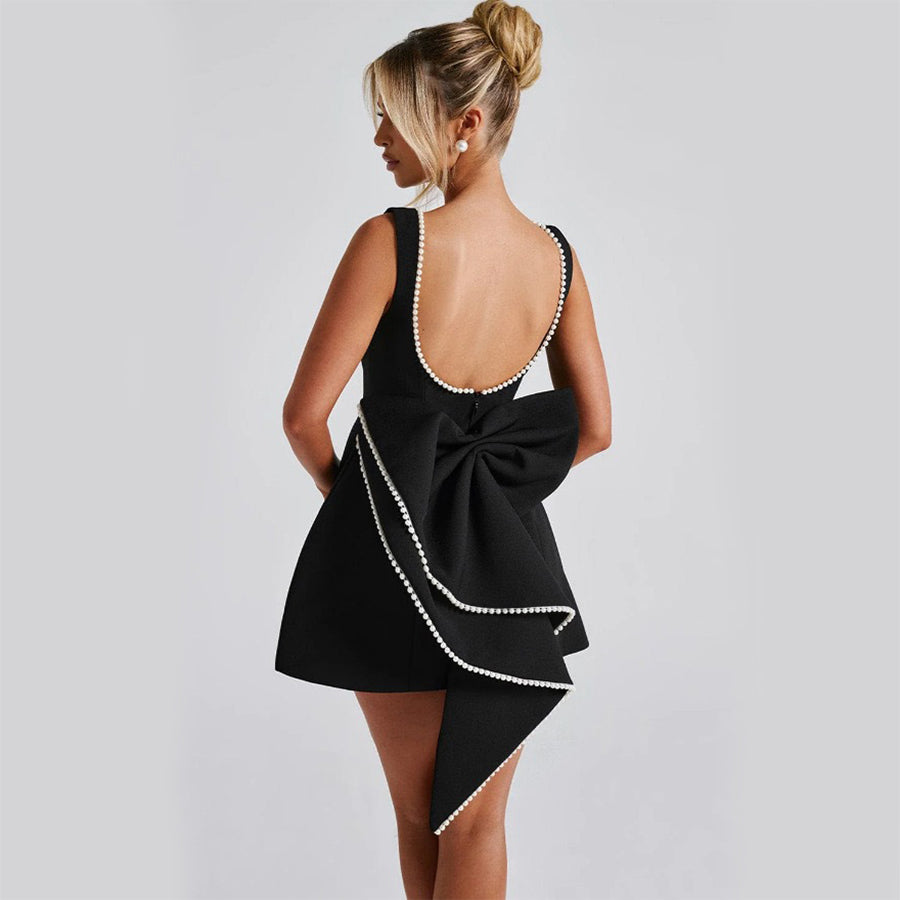 Fashion Big-Bowed Pearls Backless Dress