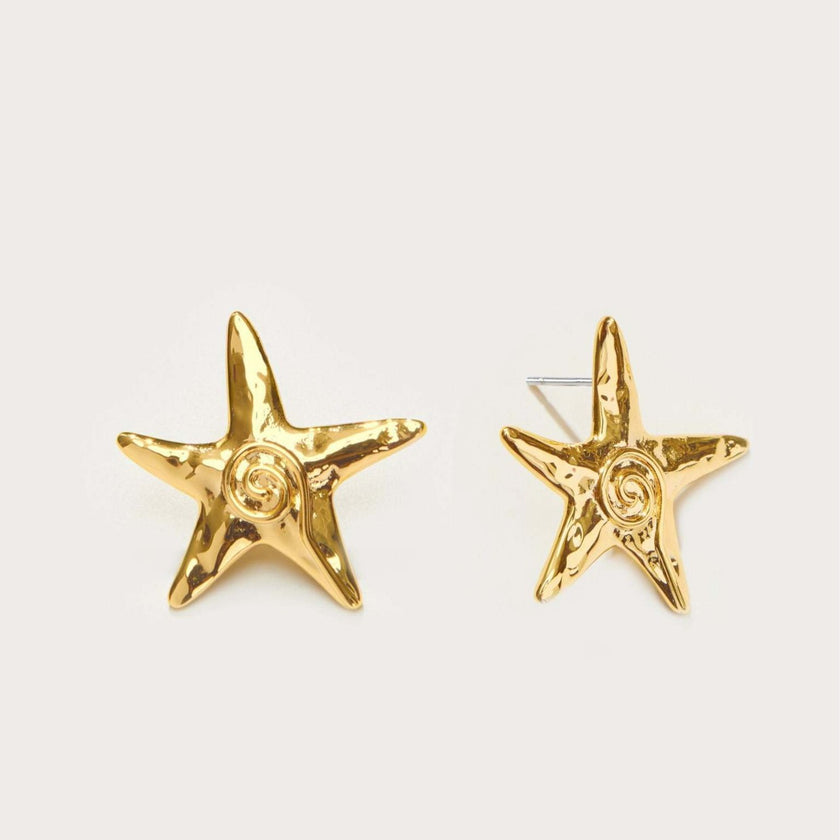 Gold Color Retaining Starfish Necklace Ring Earrings