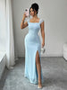 French Romantic Knitted Lace Dress, Elegant Slim Fit High Slit Summer Dress