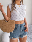 Women’s Leaf Hollow Out Cropped Knit Top – Summer Vacation Beach Crop Sweater
