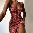 Sexy pleated lace slit suspender skirt dress