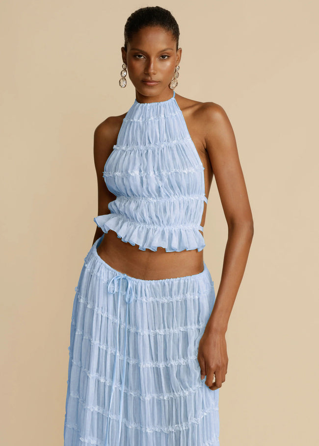 “2-Piece Women’s Summer Dress Set – Sexy Sleeveless Backless Cropped Halter Top & Pleated Long Skirt”