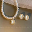 French Retro Cat Eye Stone Pearl Necklace Earring Set