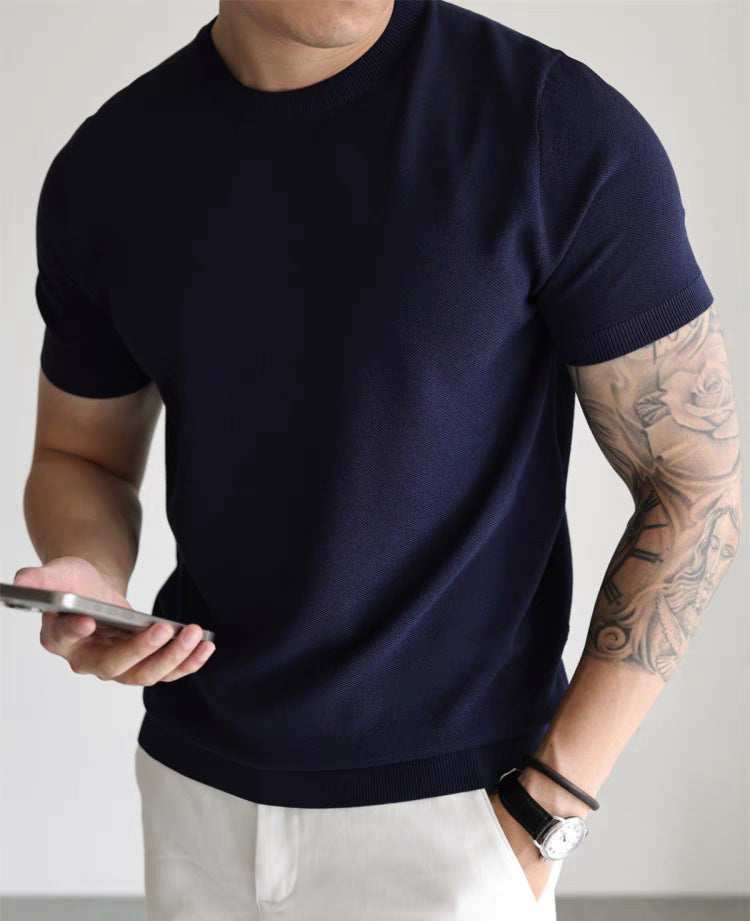 Casual Workwear T-shirt With A Small High Collar