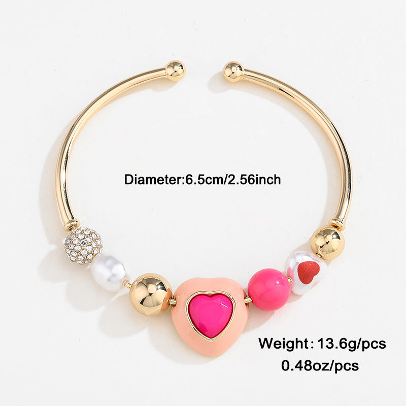 Heart Peach Pearl Combination Bracelet Suit