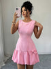 French Elegant Pearl Bow Mini Dress – Sleeveless Round Neck Summer Chic Outfit