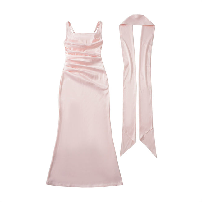 Elegant Strapless Square Neck Bodycon Dress – Pleated Waist Slim Fit Sheath Party & Clubwear for Women