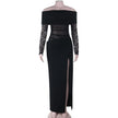 Womens Lace-Panel Sexy Slit Elegant Dress