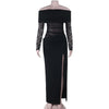 Womens Lace-Panel Sexy Slit Elegant Dress