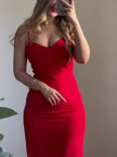 Red Sexy Slit Suspender Maxi Dress
