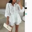 Women’s Casual 2-Piece Set – Long Sleeve Hollow-Out Fashion Outfit