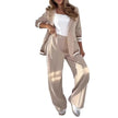 Women’s Lapel Collar Blazer & Wide Leg Pants Set – Elegant Long Sleeve Jacket High Waist Trousers 2 Piece Office Suit